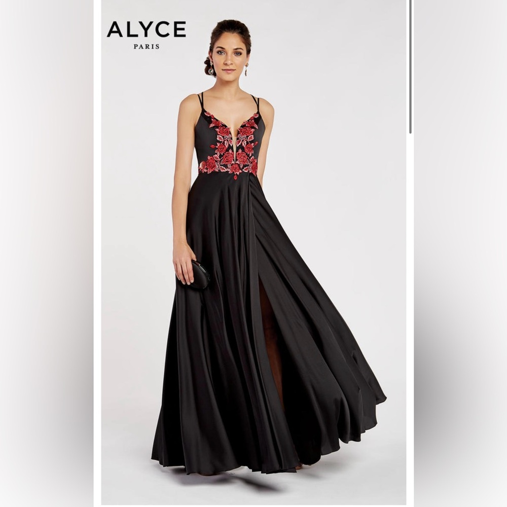 ALYCE PARIS 60460 prom Dress Black Red Embroidered Size 6